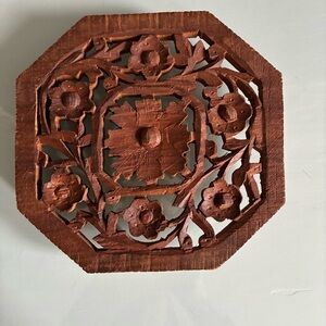 Vintage Brown Wooden Carved Wall Accent